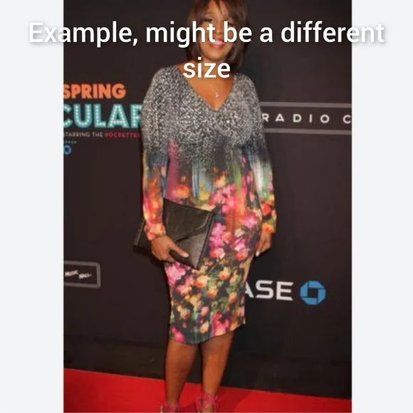 Fuzzi Midi Sheath Dress Womens Size L Long Sleeve V Neck Lined Colorful - Picture 2 of 8